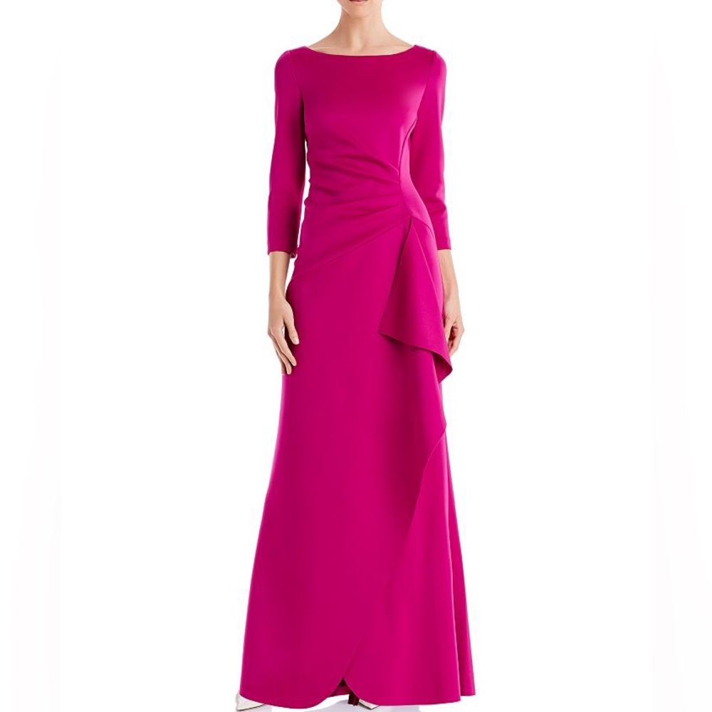 Eliza J Fuchsia Long Sleeve Evening Gown